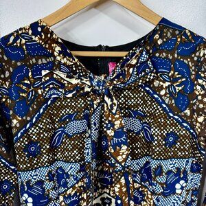 Vibrant Blue & Brown Ankara Tie-neck Kaela Kay Maxi Dress - Made in Canada -10